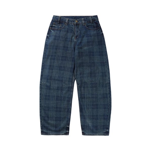 Butter Burn Wide Cut Denim Jeans - Dark Indigo Plaid