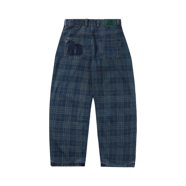 Butter Burn Wide Cut Denim Jeans - Dark Indigo Plaid