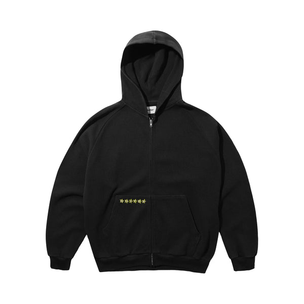 Butter Stars Waffle Zip-Thru Hoodie - Black