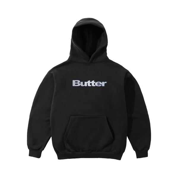 Butter Stripe Logo Applique Pullover Hoodie - Black