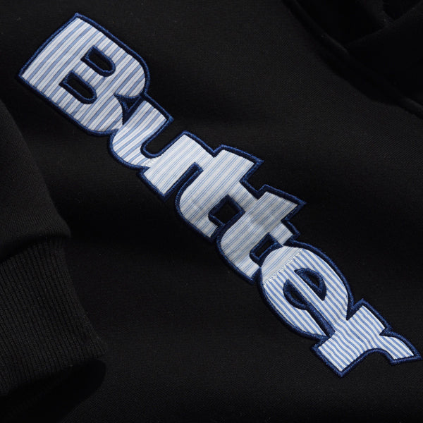 Butter Stripe Logo Applique Pullover Hoodie - Black
