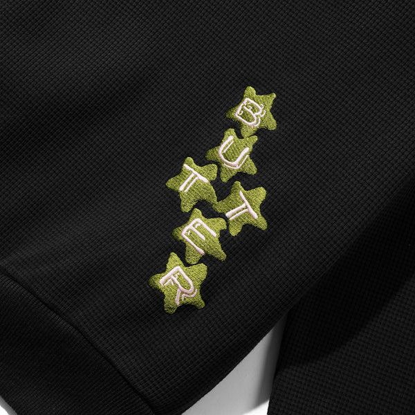 Butter Stars Waffle Zip-Thru Hoodie - Black