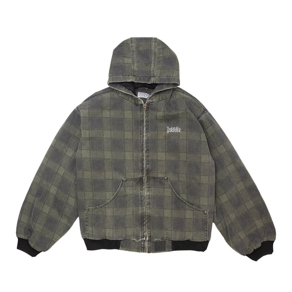 Hoddle Hooded Quilted Denim Jacket - Green Plaid