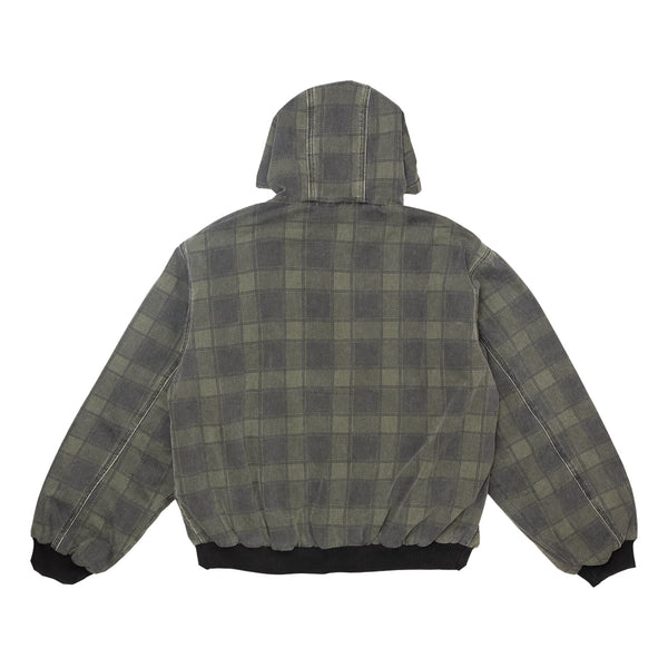 Hoddle Hooded Quilted Denim Jacket - Green Plaid