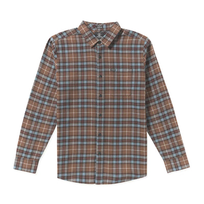 Volcom Caden Plaid Long Sleeve Flannel Shirt - Brown Stone